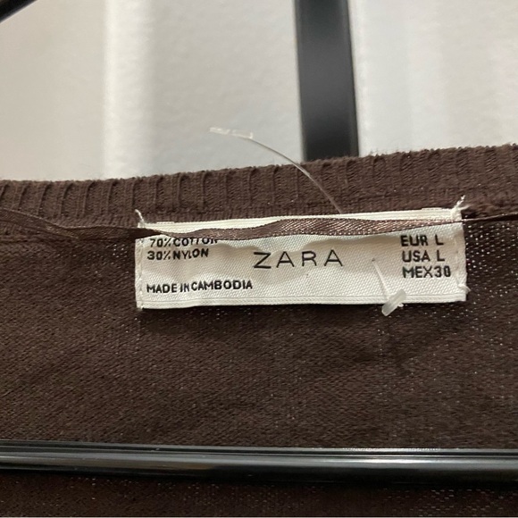 Zara Chocolate Brown V Neck Sweater Size Large Knit - Picture 3 of 6